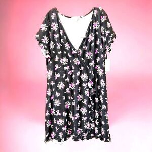 NEW NO COMMENT PLUS Women's Super Soft Floral Ruffle Trim Midi Dress.